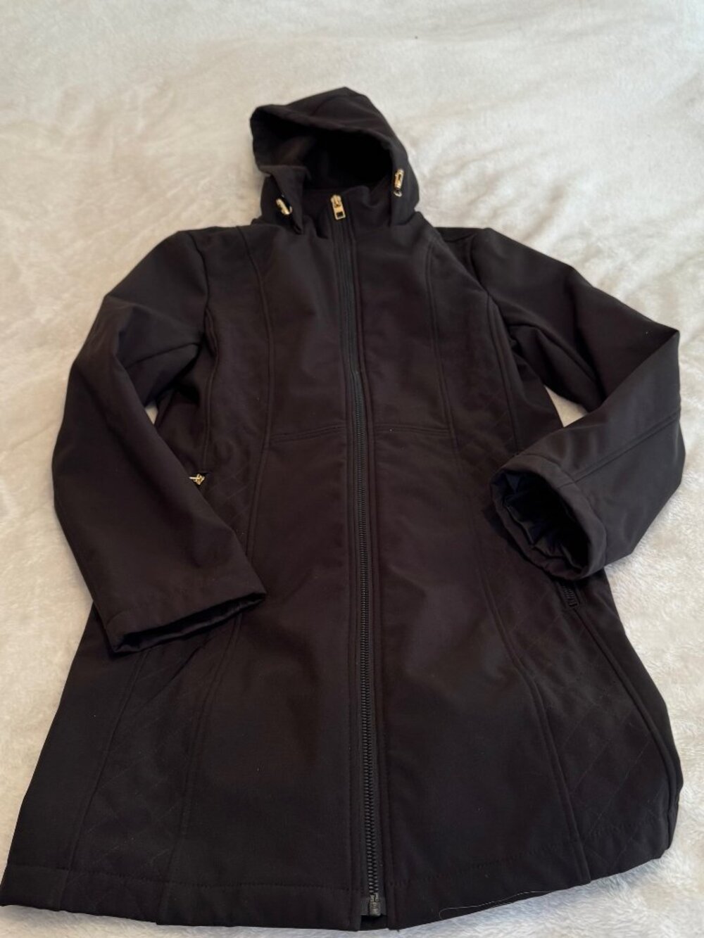 Anne Klein Black Hip Length Hooded Jacket Size S